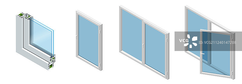 通过PVC窗玻璃的等距截面图片素材