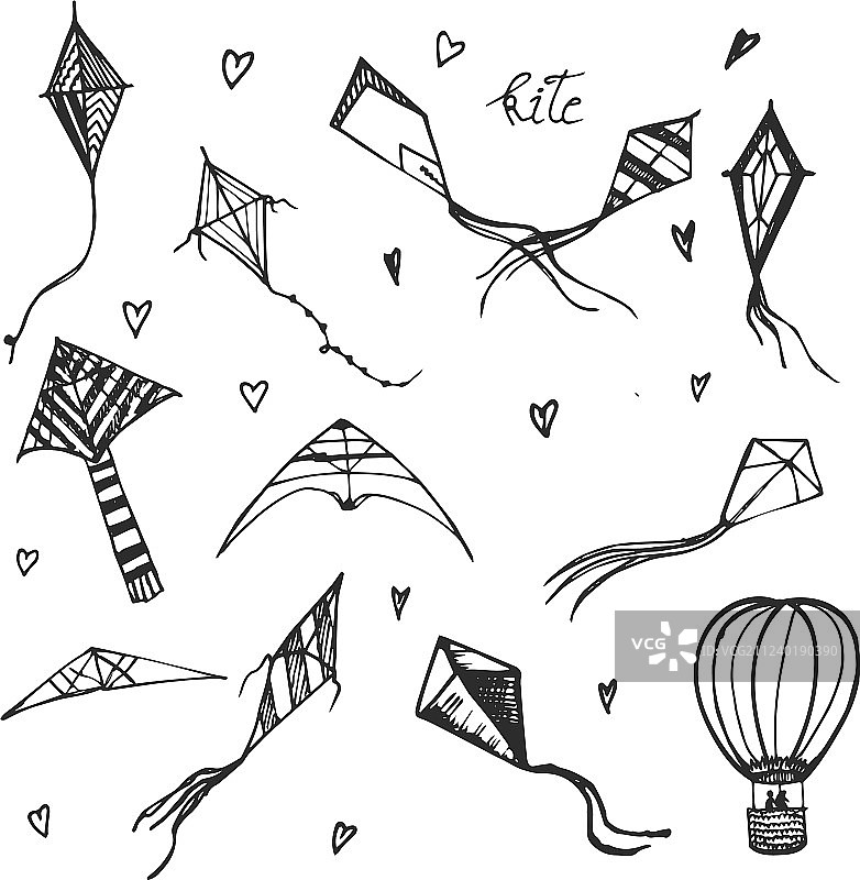 风筝和浮空器手绘草图图片素材