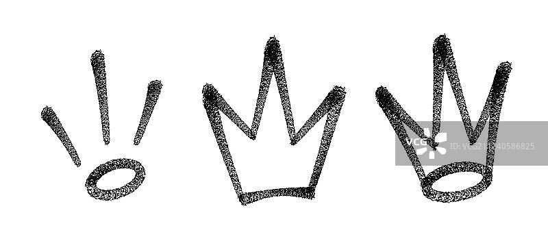 喷皇冠涂鸦设置在黑色之上的白色图片素材