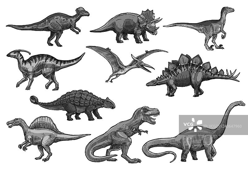 素描恐龙图标集图片素材