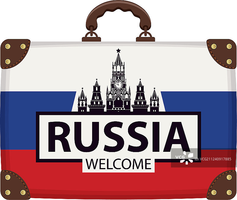 装有俄罗斯国旗和克里姆林宫的手提箱图片素材