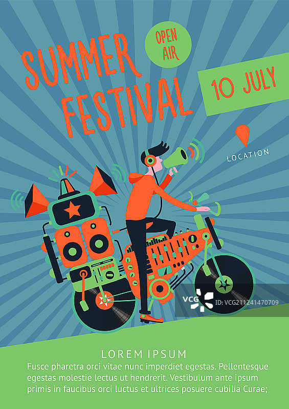 夏季音乐节音乐海报模板与DJ和图片素材