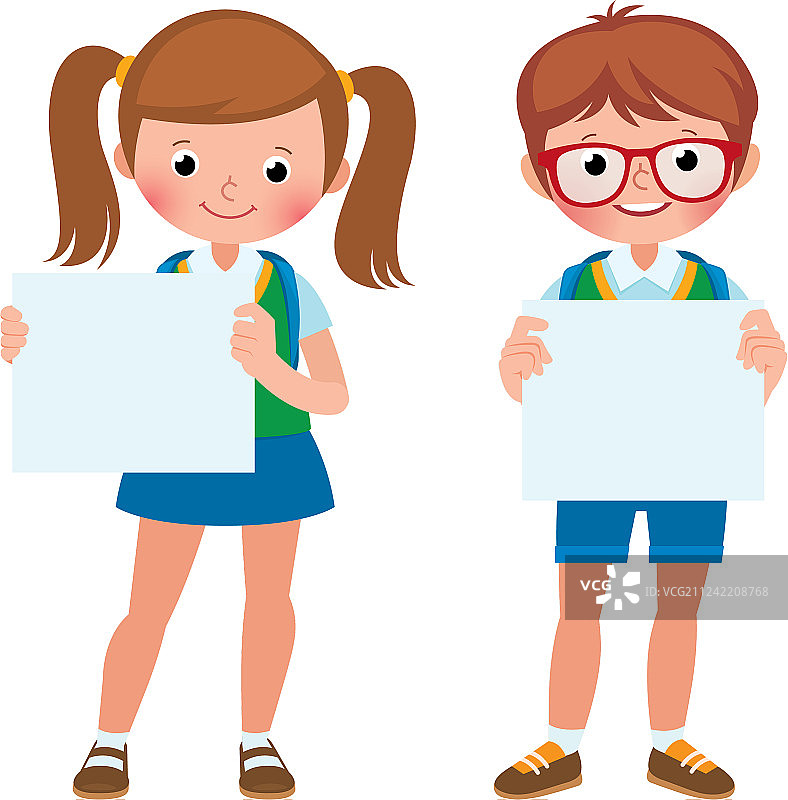 卡通的两个学生女孩和男孩图片素材