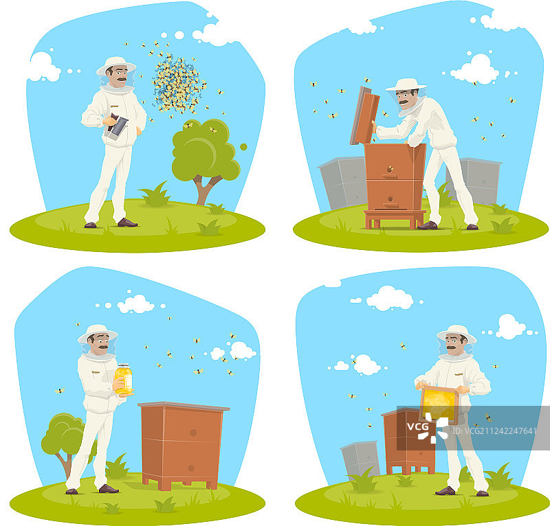 养蜂场及养蜂人设计图片素材