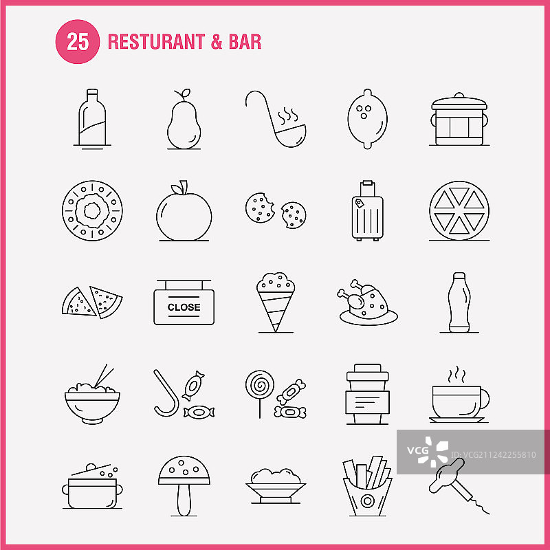 餐厅和酒吧线图标为web打印和图片素材