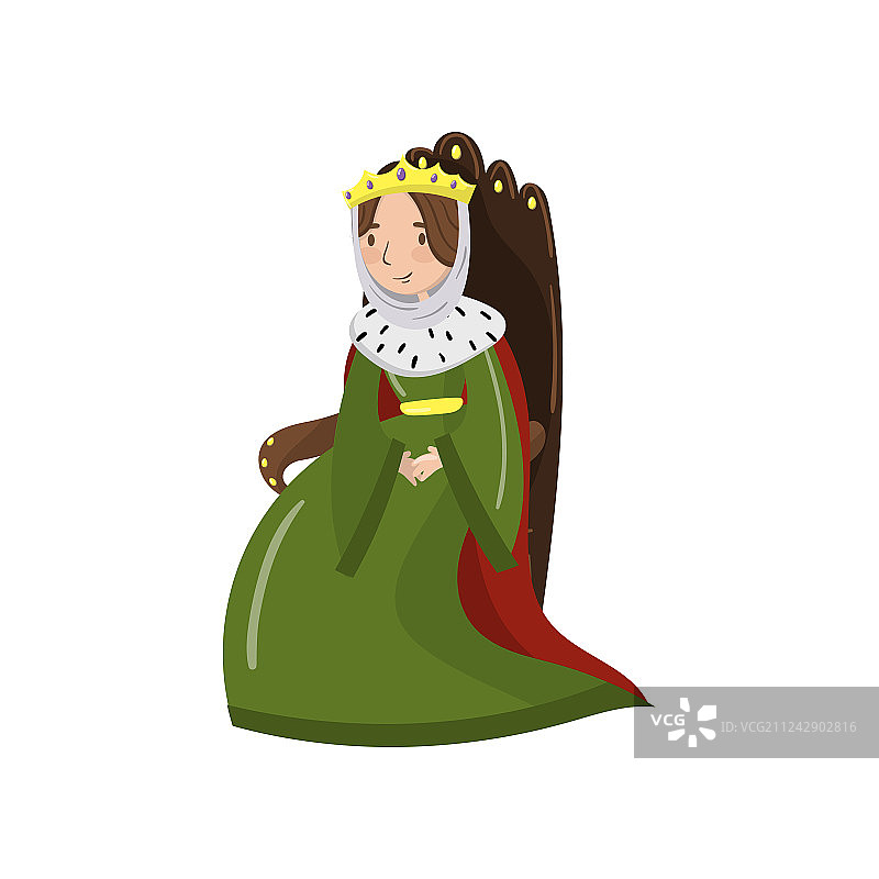 威严的女王戴着金冠坐在木头上图片素材