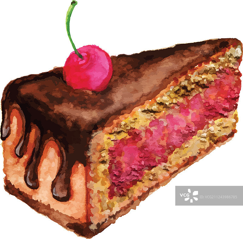蛋糕与樱桃水彩设计元素图片素材