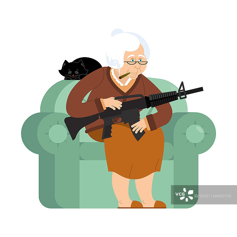 祖母和带枪的老妇人坐在扶手椅上图片素材