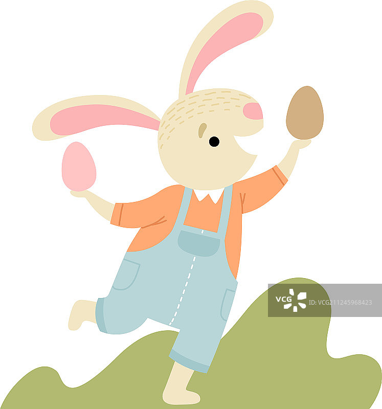 可爱的小兔子开心的玩着鸡蛋图片素材