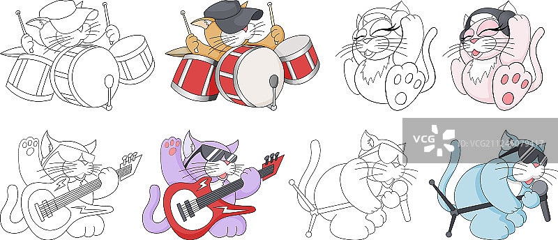 音乐卡通动物童稚猫乐队图片素材