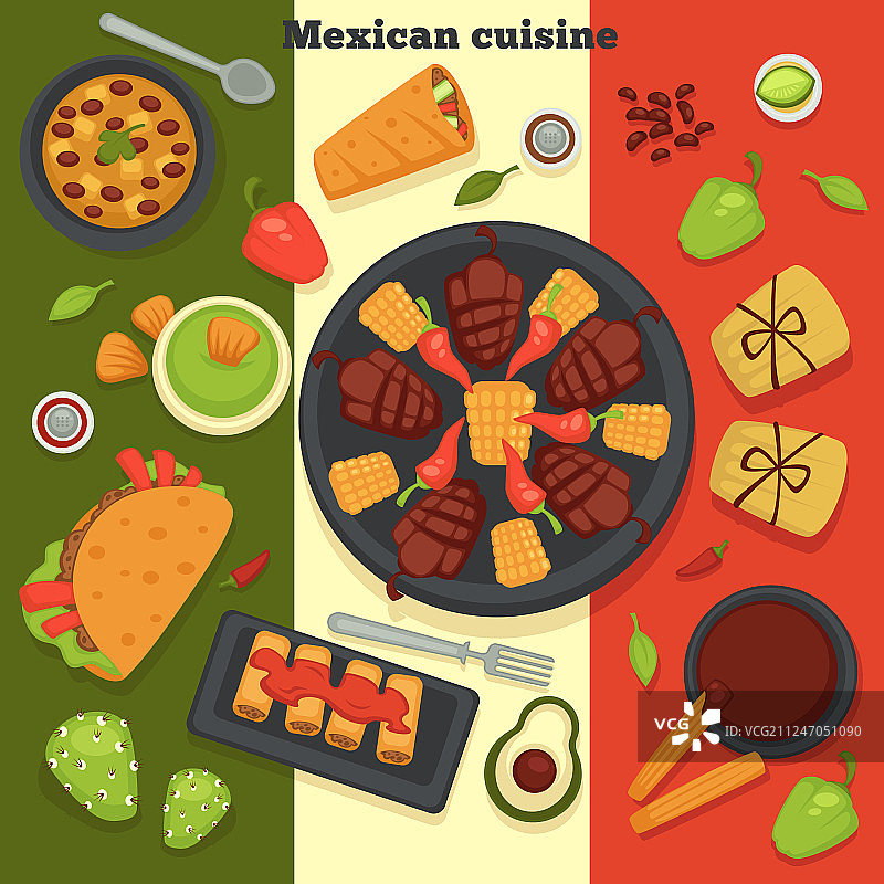 墨西哥风味的玉米卷和辣味烤肉图片素材