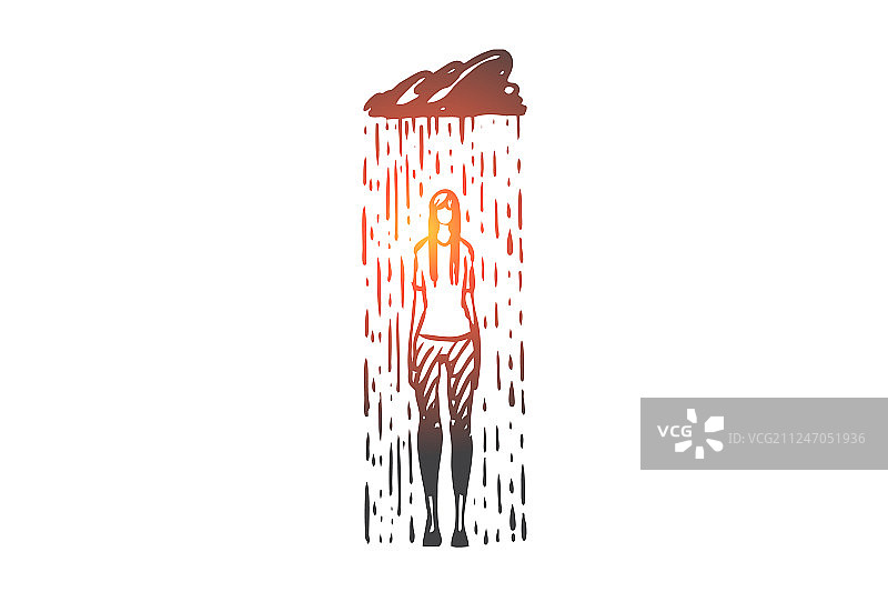 雨压抑女人悲伤压力的概念图片素材