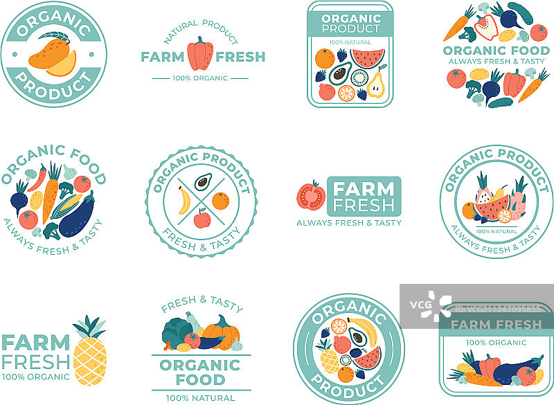 新鲜水果和蔬菜标志着有机食品图片素材