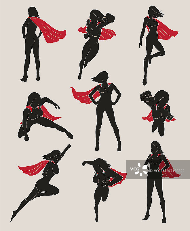设置女性超级英雄黑色和红色图片素材