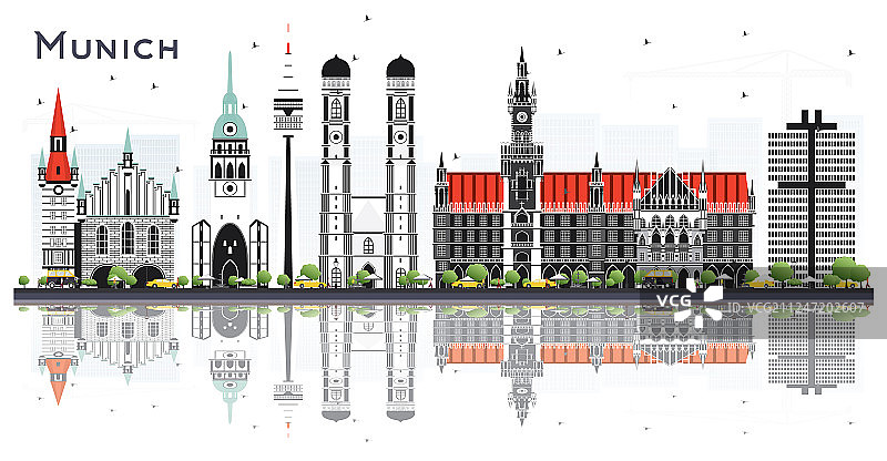 德国慕尼黑城市天际线有彩色建筑图片素材
