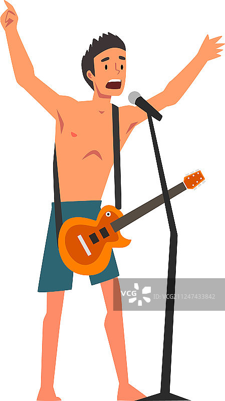 男摇滚音乐家弹吉他和唱歌图片素材