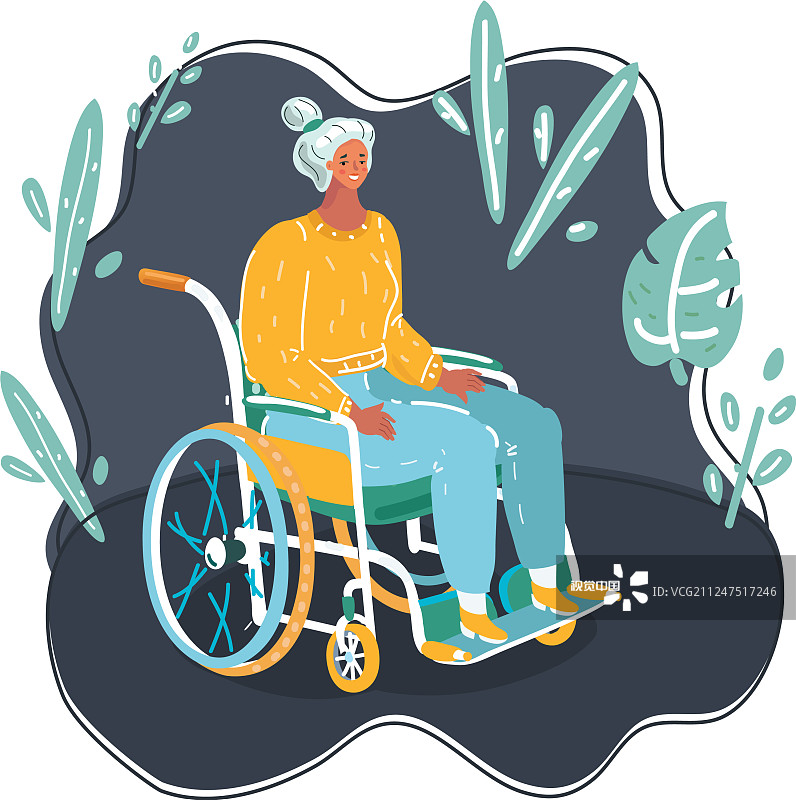 描绘一位坐在轮椅上的老年妇女图片素材