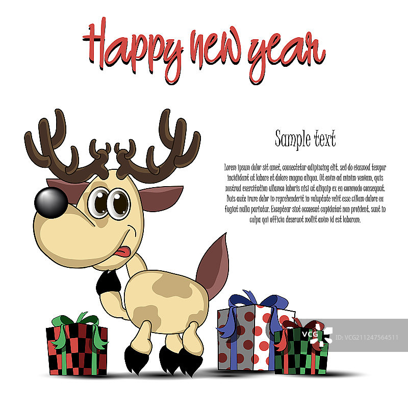 祝新年贺卡和鹿图片素材