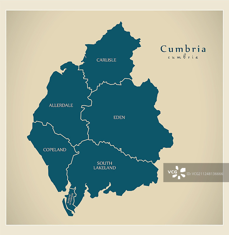 现代地图-坎布里亚郡与标签英国图片素材