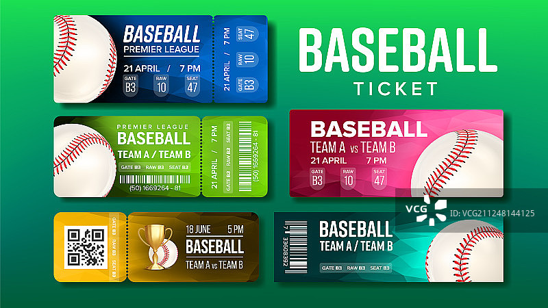 设计时尚的棒球比赛门票套装图片素材