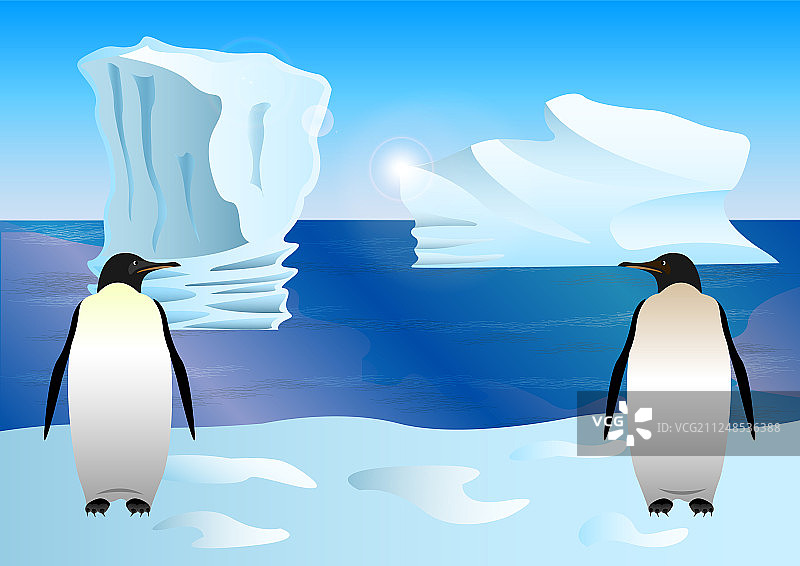 企鹅在冰山的背景上图片素材