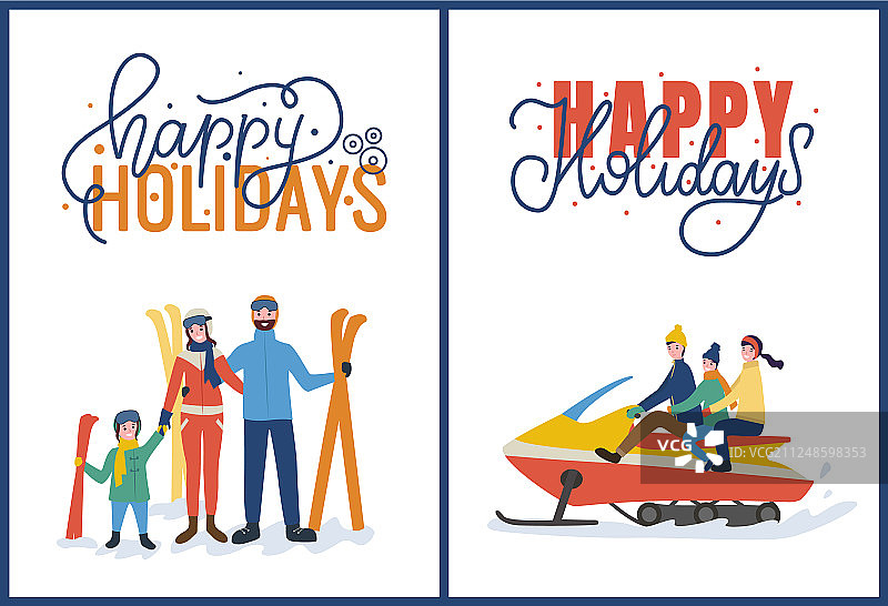 滑雪和雪地摩托假期快乐图片素材