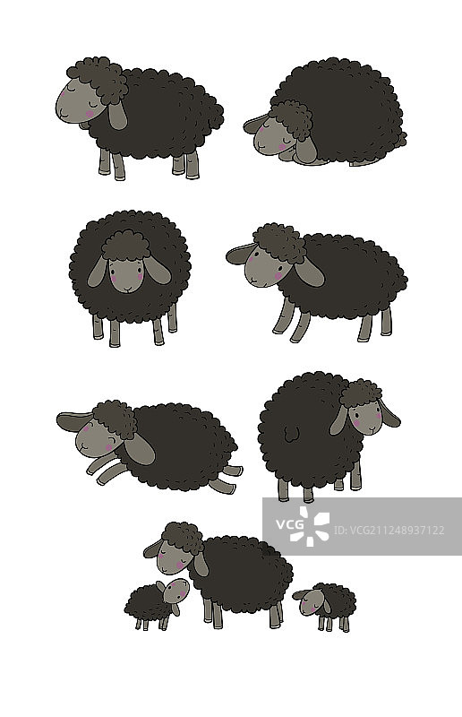 可爱的卡通绵羊设置农场动物有趣的羊羔图片素材