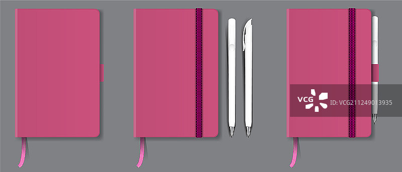 粉红色现实的硬封面笔记本与红色图片素材