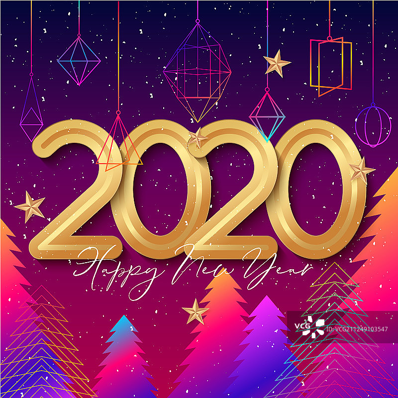 2020年新年快乐的背景设计与挂件图片素材