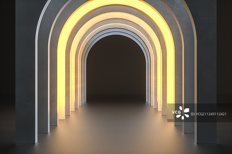 石质圆形隧道，三维渲染图片素材