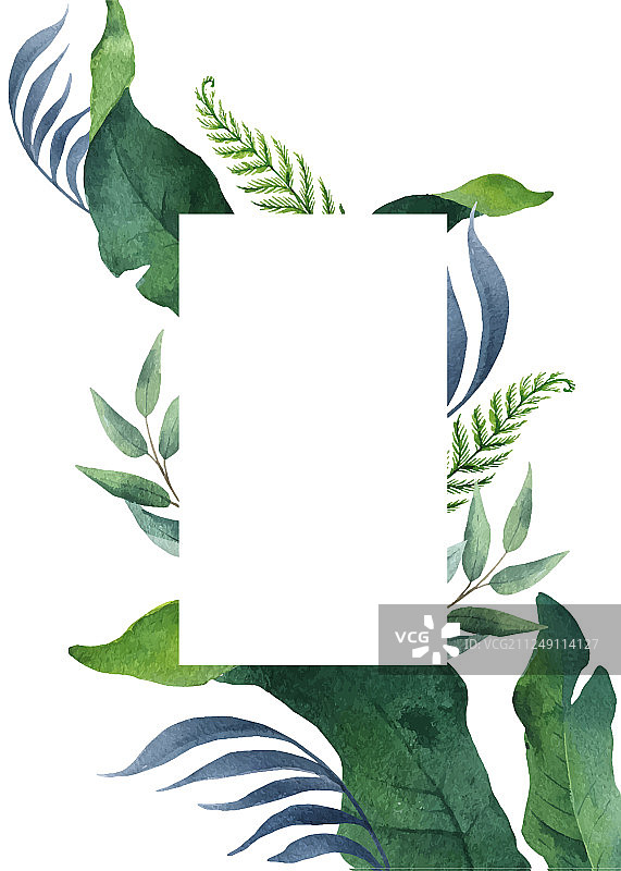 水彩画绿卡热带树叶和图片素材