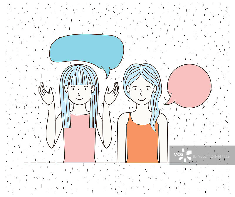 两个女孩用泡泡说话图片素材