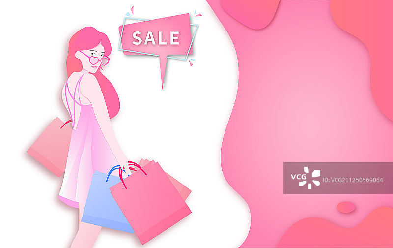 一位美丽时尚的都市少女用手机在网上购物消费的插画背景图片素材