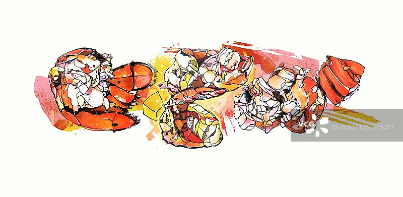 马克笔美食手绘插画  龙虾 海鲜横幅海报·图片素材