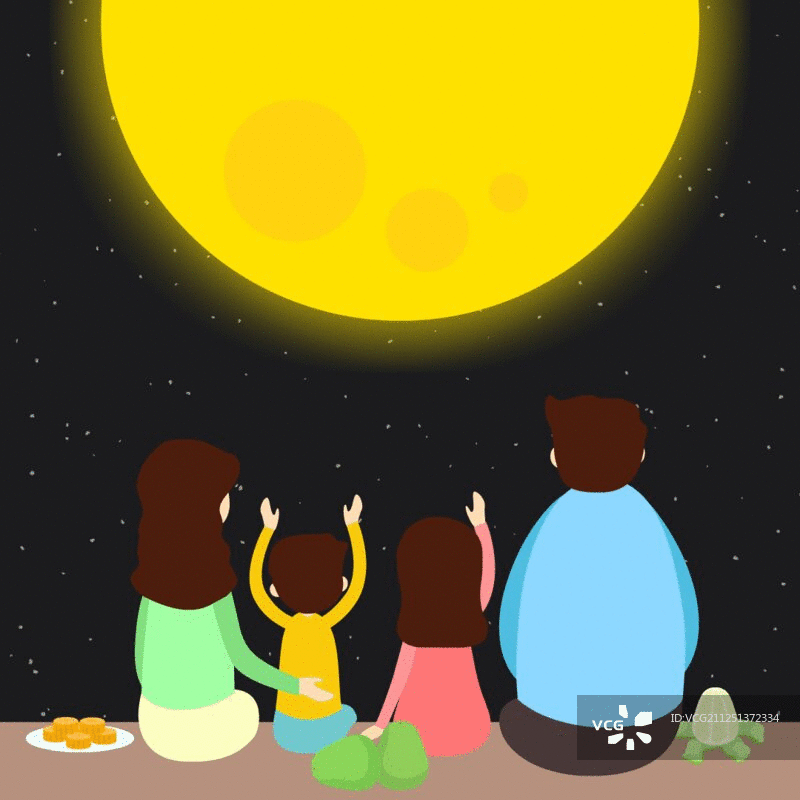 中秋节一家人赏月吃柚子图片素材