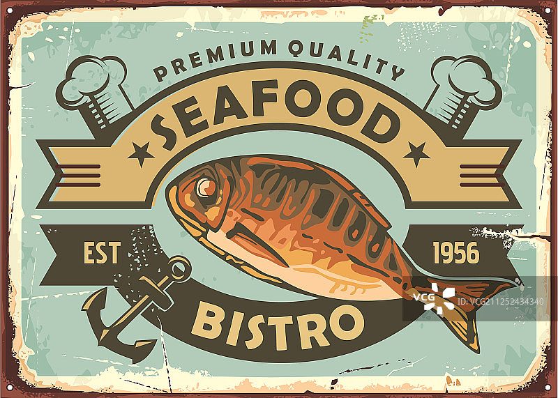 优质海鲜餐厅古董罐头标志图片素材