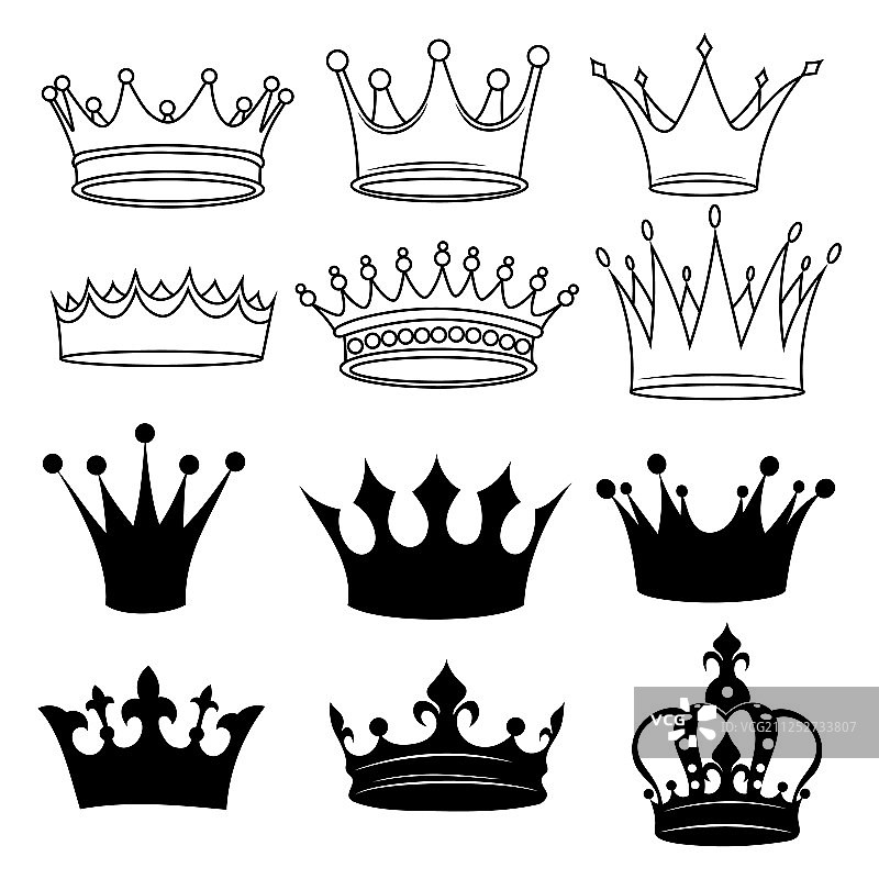 设置程式化皇冠系列黑色和图片素材