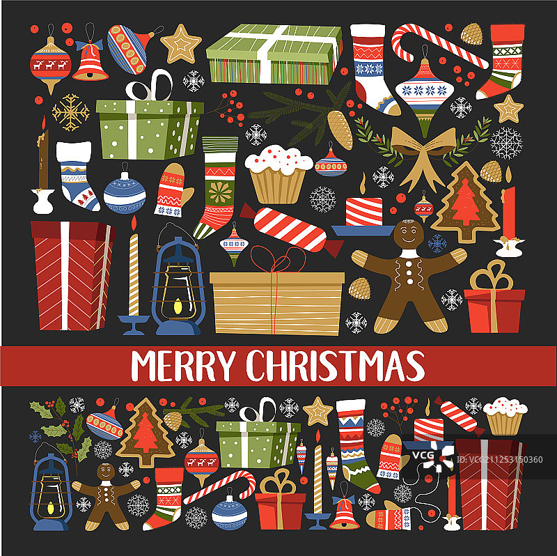 圣诞快乐，礼物和冬天的象征图片素材