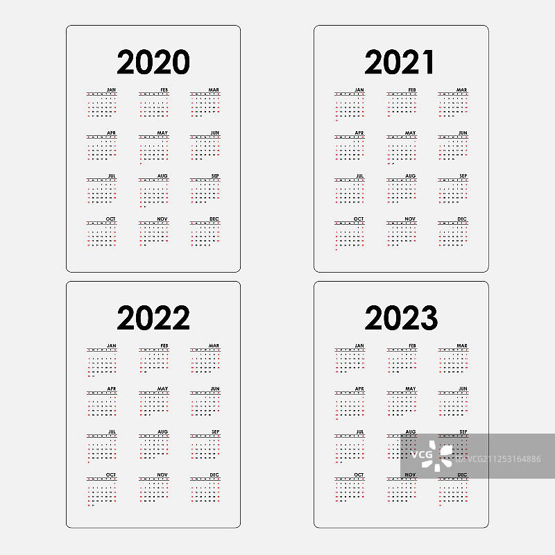 日历2020、20212022和2023日历图片素材