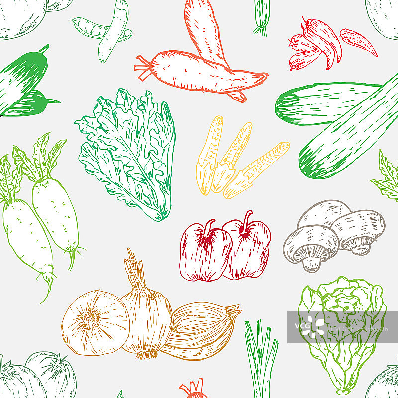 无缝图案与手绘蔬菜图片素材