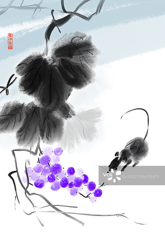 中国水墨插画鼠年吉祥题材台历图片素材