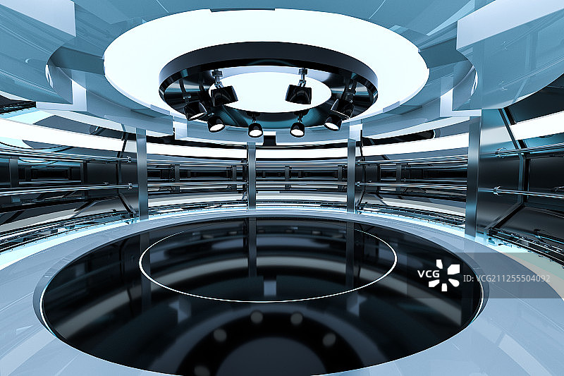 科技感圆形建筑室内场景 三维渲染图片素材