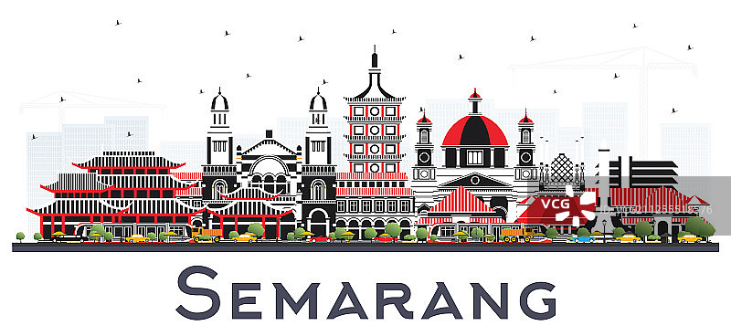 印尼三宝垄城市天际线的颜色图片素材