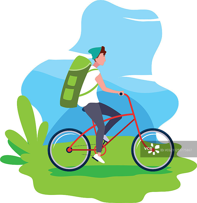 旅行家背着背包骑自行车图片素材