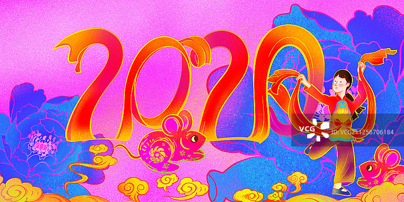 2020年鼠年节日国潮风插花图片素材