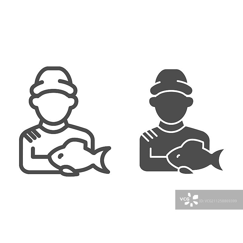 渔民与鱼线和字形图标渔民图片素材