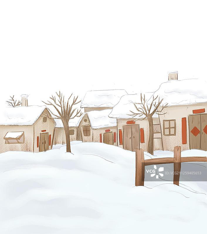村庄雪景图片素材