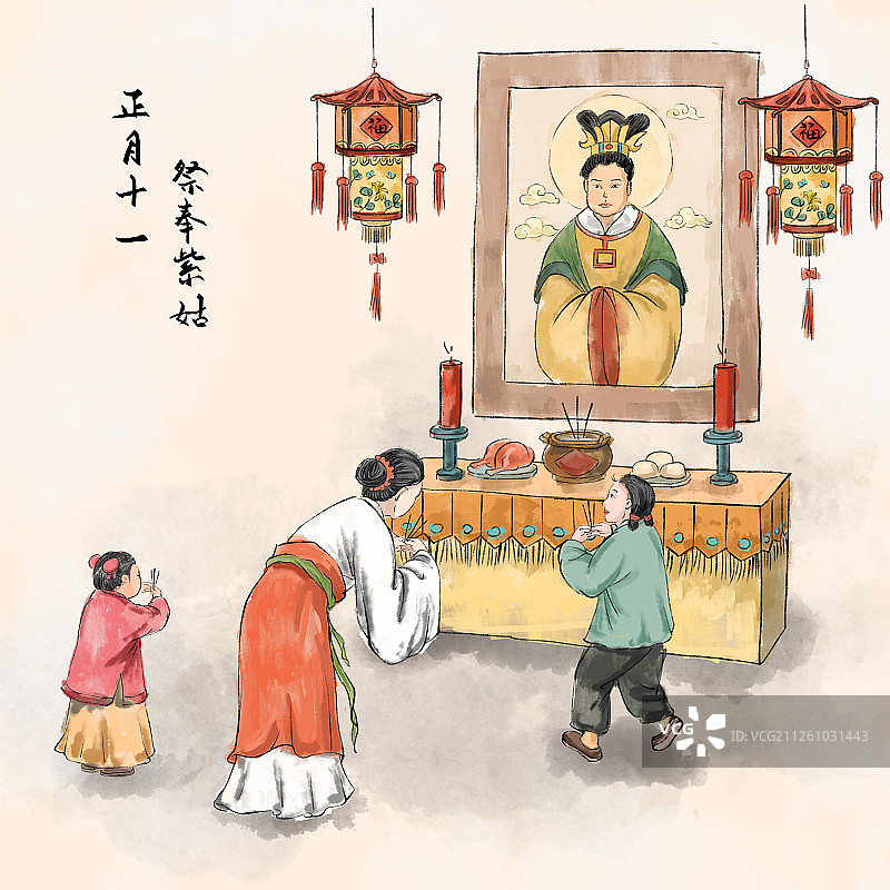 传统节日春节过年习俗之正月十一祭拜紫姑图片素材