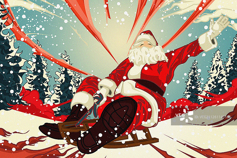 圣诞节在雪中滑雪橇的圣诞老人图片素材