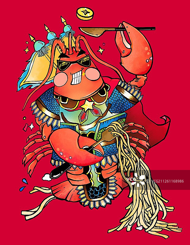 餐饮业门神 吉祥物年画 欢迎光临 龙虾海鲜 红色背景图片素材